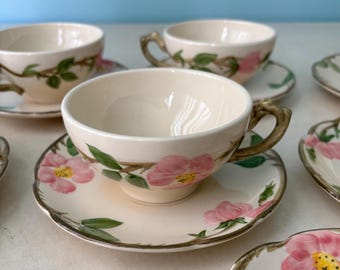 1950's Franciscan Desert Rose Tea Cup or Saucer, Hand-Painted Pink Floral Earthenware