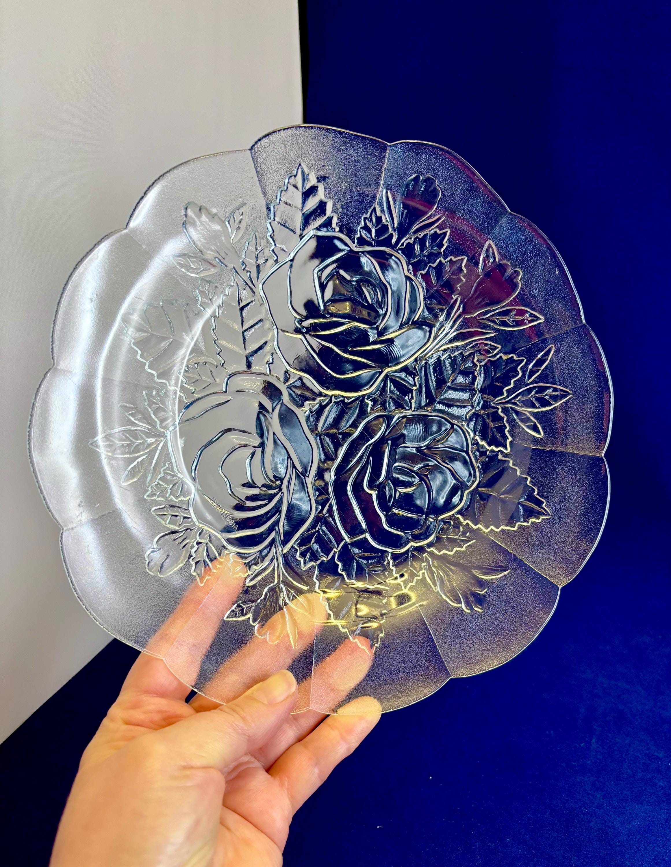 1980s 'livia' Salad Plate by Pasari Crystal : Embossed Roses