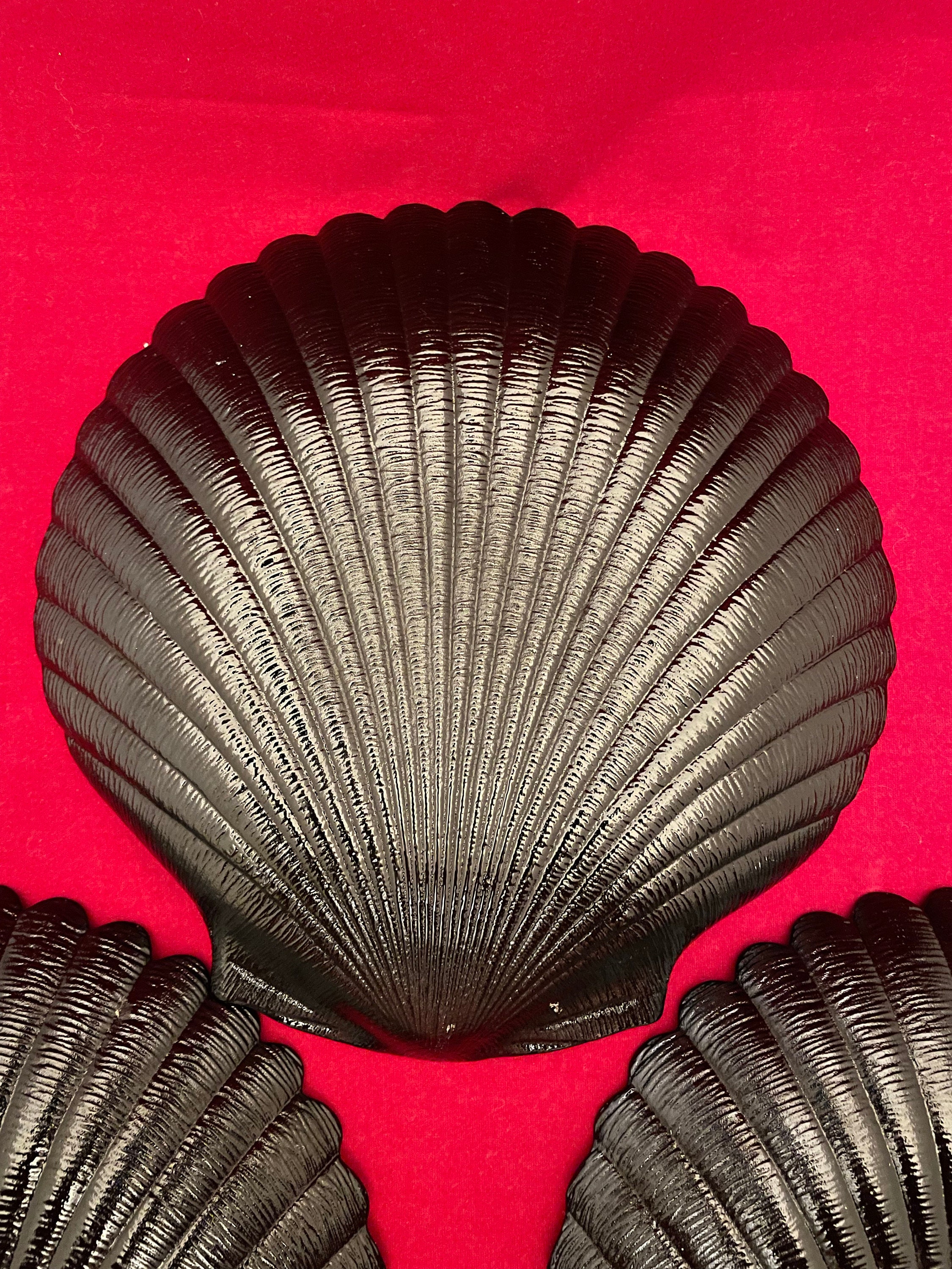 Vintage ARCOROC 8 Scallop Shell Plate, Durable Black Milk Glass, Beach