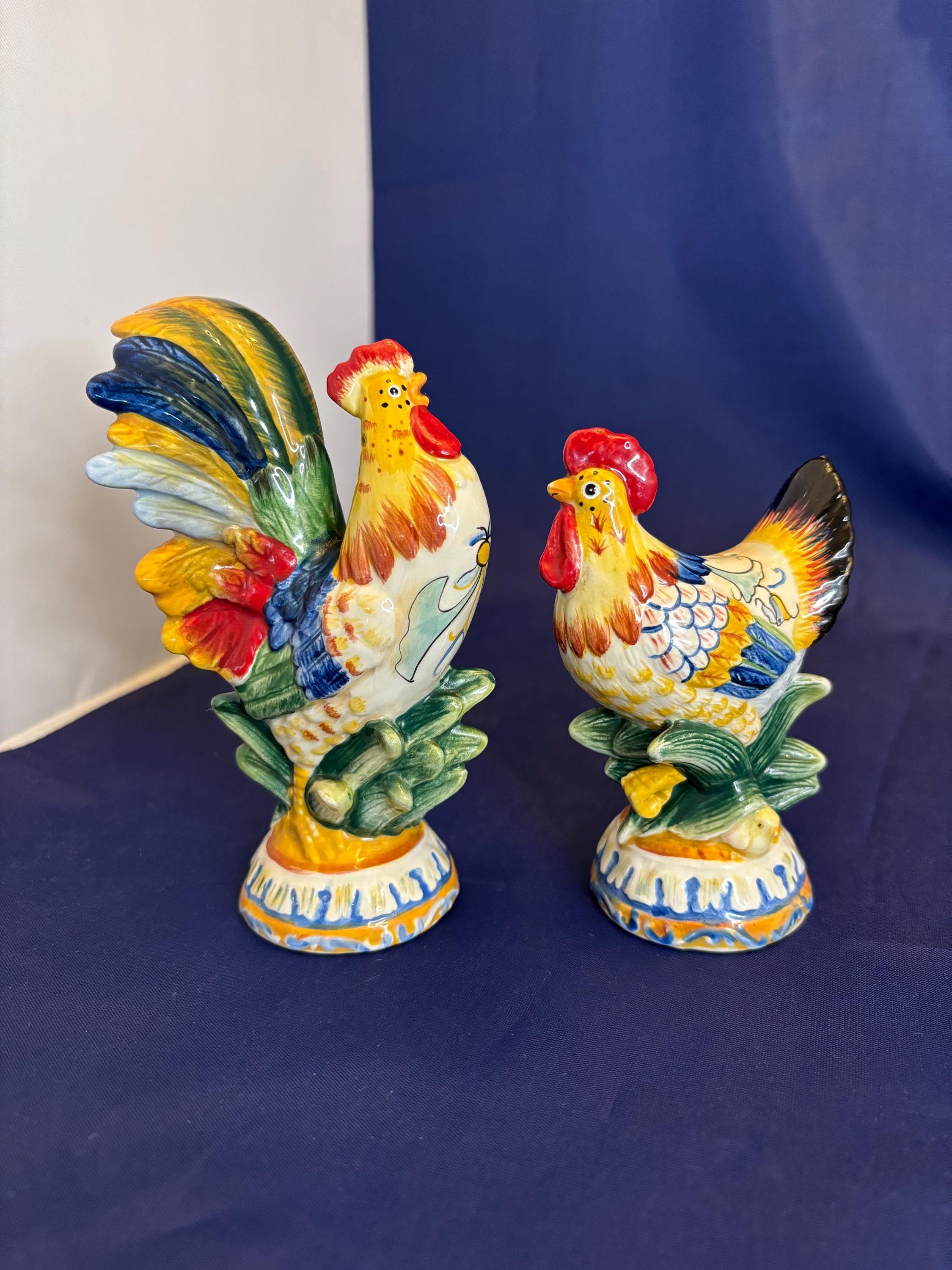 Vintage Fitz and Floyd Rooster Hen Salt Pepper Shaker Set - Ricamo