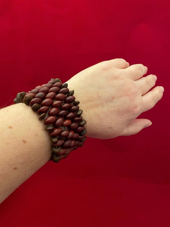 Vintage Natural Seed Woven Stretch Cuff, Vegan Sta