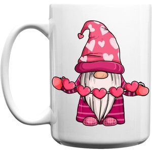 Valentines Day Gnome - String Hearts - coffee mug - 11oz or 15oz - Microwave/Dishwasher Safe