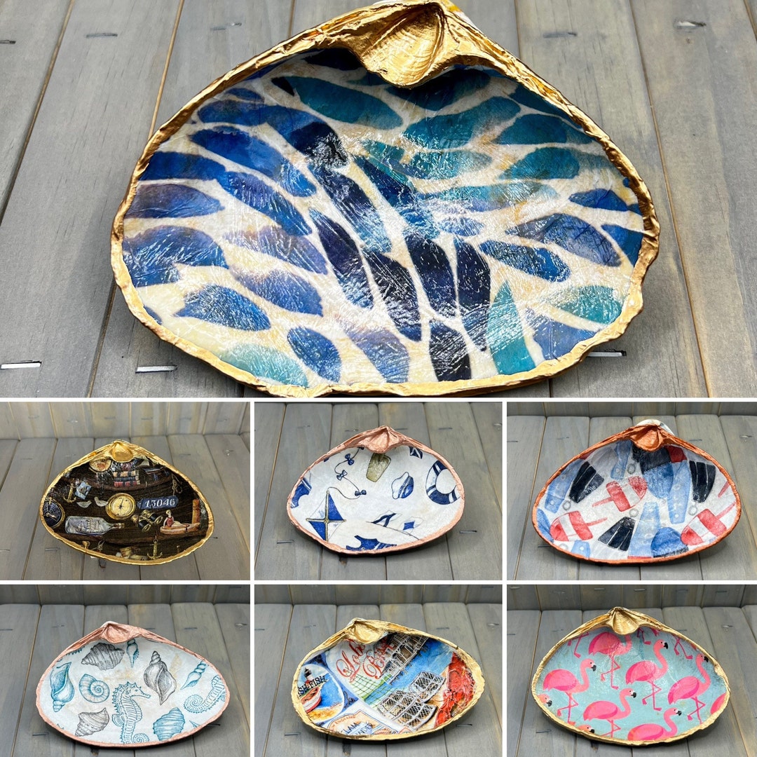 Large Genuine Clam Shell Bowl, Clam Shell Jewelry Dish, Trinket Dish, Ring Dish,decoupage Sea