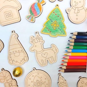 18pcs Wooden Christmas Ornament Coloring Kit, Christmas DIY Ornaments, Wooden Ornaments to Paint, Kids DIY Christmas Ornaments Kit, DIY Kit