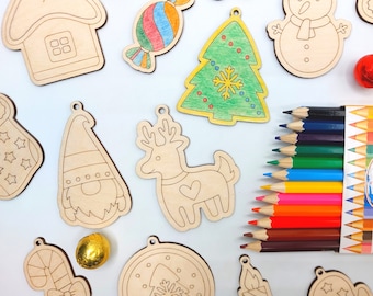 18 Stück Holz Weihnachtsverzierungen Färbung Kit, Weihnachten DIY Verzierungen, Holzverzierungen zu malen, Kinder DIY Weihnachtsverzierungen Kit, DIY Kit