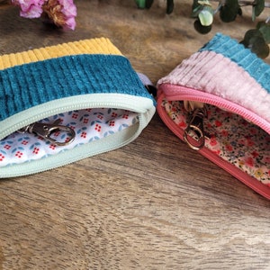 Mini Schlüsseltasche aus Cord I Münzbeutel mit Zipper I Größe 10x7 cm I zweifarbig I für dein Schlüsselbund mit Karabiner, handmade