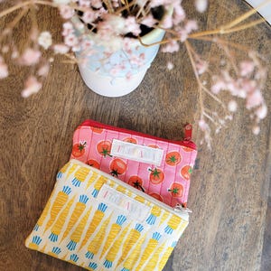 mini Geldbörse 12x8 cm, kleines Zipper Täschchen Baumwolle mit Tomaten und Karotten, Tampon Stofftasche, handmade Reise-Portemonnaie