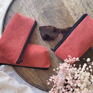 Custodia per occhiali in velluto a coste | Custodia per occhiali rosso ruggine con stampa leopardata all'interno | Custodia per occhiali da sole in velluto a coste per gli spostamenti | Custodia unisex per occhiali da lettura