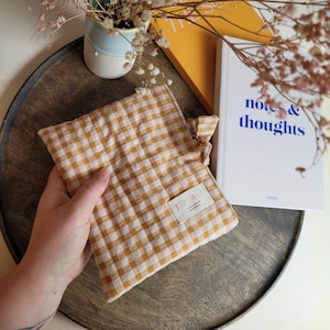 Borsa per e-reader, trapuntata a quadri giallo/menta, custodia per e-reader in cotone con chiusura a fiocco, custodia imbottita per e-reader