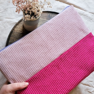 zweifarbige Laptoptasche Cord, Rosa Smaragdgrün, 13 / 14 Zoll, leicht gefüttert & Reißverschluss, handmade Laptophülle als Geschenk Bild 5