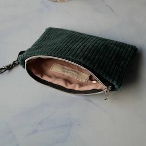 Portachiavi in velluto a coste, petrolio/rosa antico, come piccolo portafoglio, con moschettone e anello portachiavi, fatto a mano, cucito a mano, idea regalo