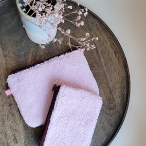Frottee Täschchen in rosa, kleine Pouch aus rosa Handtuch-Stoff mit Zipper, Kosmetiktasche für unterwegs, kleines handmade Geschenk