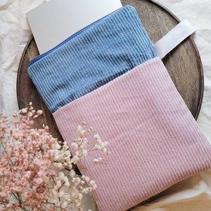 Sac ordinateur portable 13 pouces/sac tablette velours côtelé, rose, bleu et menthe, légèrement doublé, avec fermeture éclair I cousu main, cadeau personnalisable