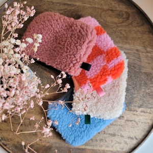 Kleine Plüsch Geldbörse, kuschelige mini Kosmetiktasche, Rosa, blaue und weiße zipper Täschchen Teddy-Stoff, kleines handmade Geschenk