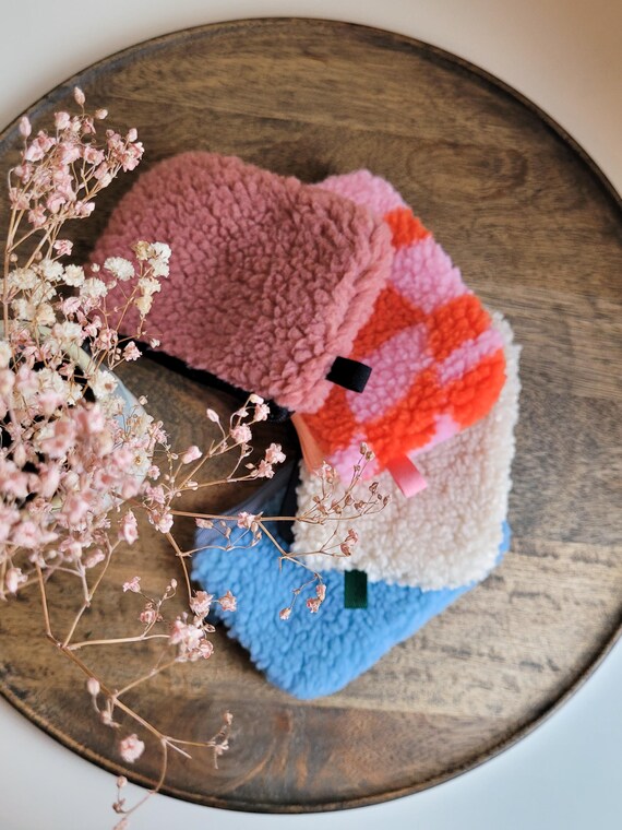 Kleine Plüsch Geldbörse, kuschelige mini Kosmetiktasche, Rosa, blaue und weiße zipper Täschchen Teddy-Stoff, kleines handmade Geschenk