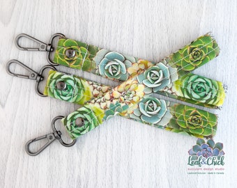 Succulent Keychain Wristlet: Sparkle Silver Key Fob, Gunmetal Hardware