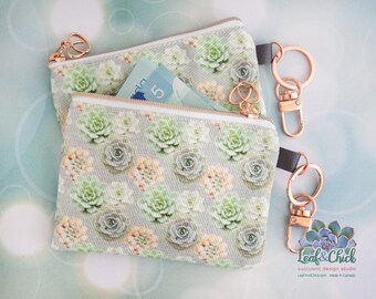 Succulent Art Coin Purse: Handmade Cotton Denim Small Pouch