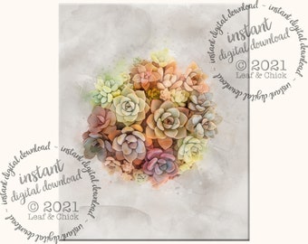 Watercolor Succulent Bouquet Art Print (Digital Download)
