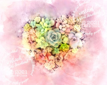 Watercolor Succulent Heart Art Print: Nursery or Office Decor (Digital Download)