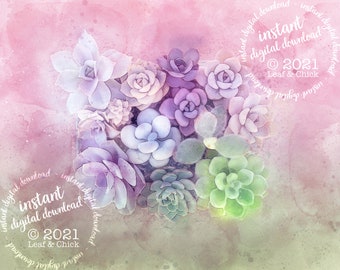 Watercolor Succulent Art Print: Romantic Botanical Wall Decor (Digital Download)
