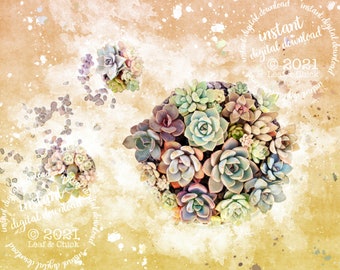 Antique Succulent Art Print: Earth Tone Botanical Sketch (Digital Download)