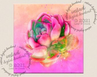 Pink Echeveria Watercolor Art: Vivid Succulent Print (Digital Download)