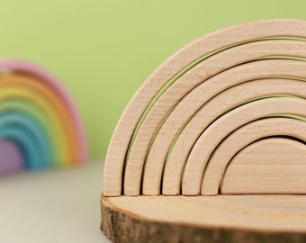 Natural Wooden Rainbow Stacker Toy, Montessori Wooden Rainbow Stacker, Waldorf Natural Puzzle, Baby Nursery Decor