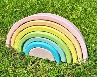 Wooden Rainbow Stacker Toy for girl, Pastel Rainbow toy, Baby Decor Stacker Toddler Toys, Nursery Decor
