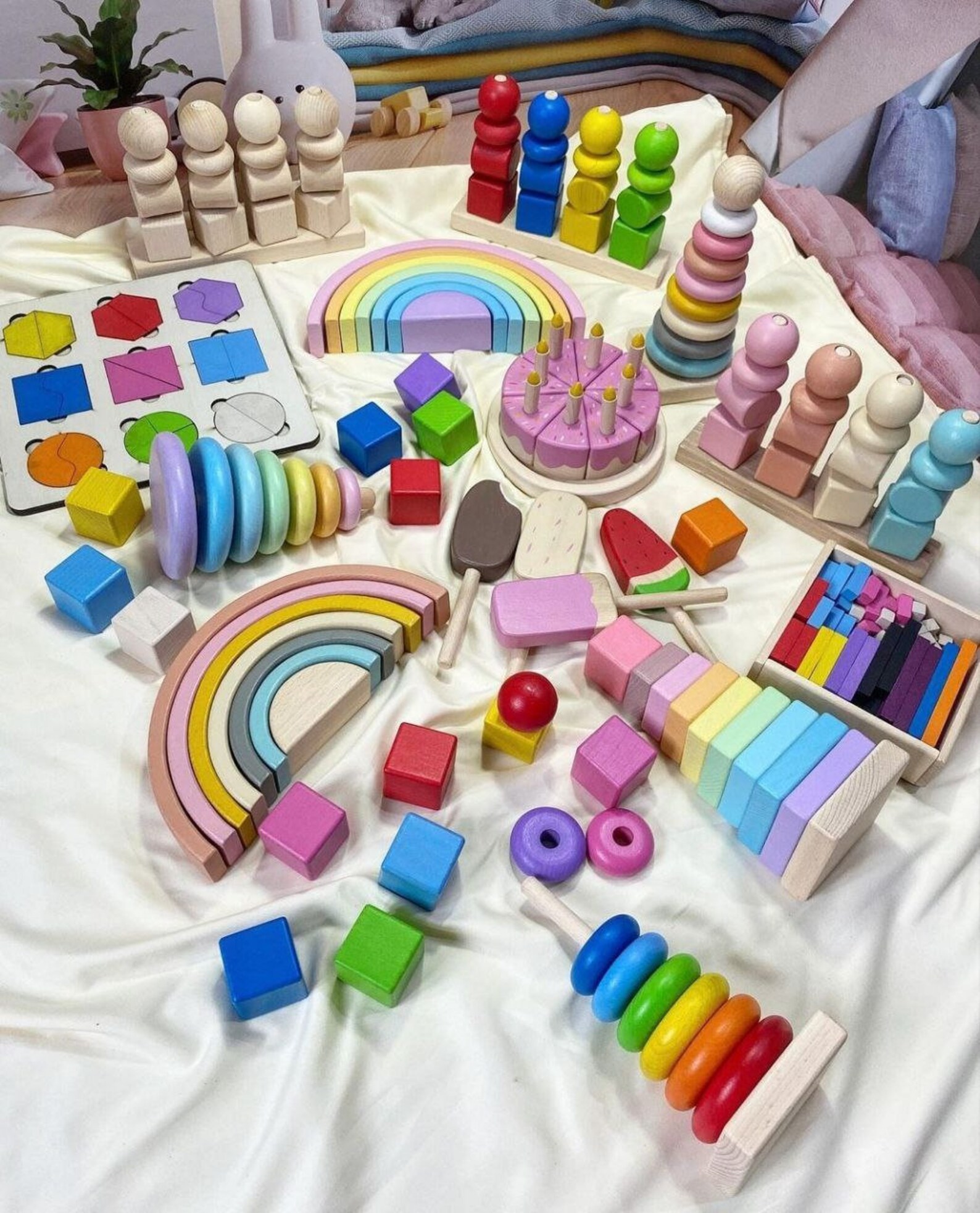 Building Blocks Set 24pcs, Montessori Natural Cubes, Waldorf Wooden ...
