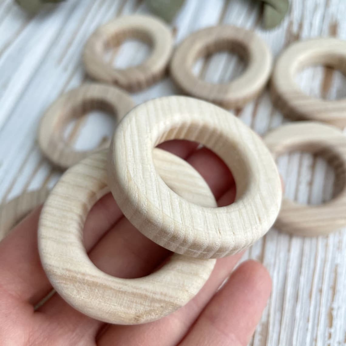 Flat round wood rings Unfinished wooden rings 45mm Wood | Etsy