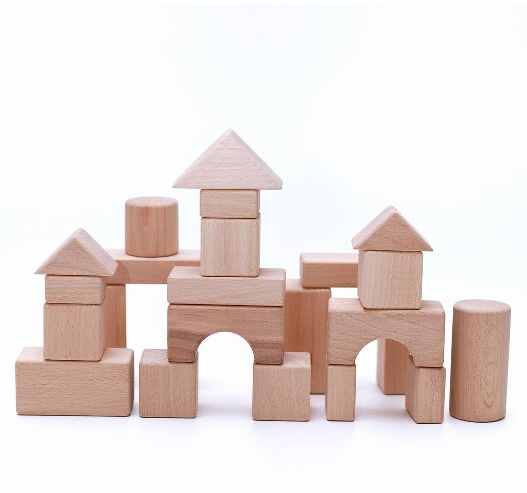 Building Blocks Set 24pcs, Montessori Natural Cubes, Waldorf Wooden ...