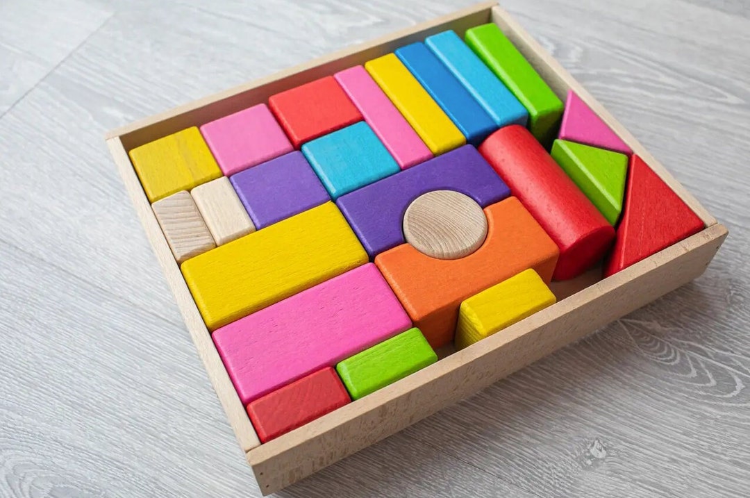 Rainbow Building Blocks Set 24pcs, Montessori Cubes, Waldorf Inspired ...