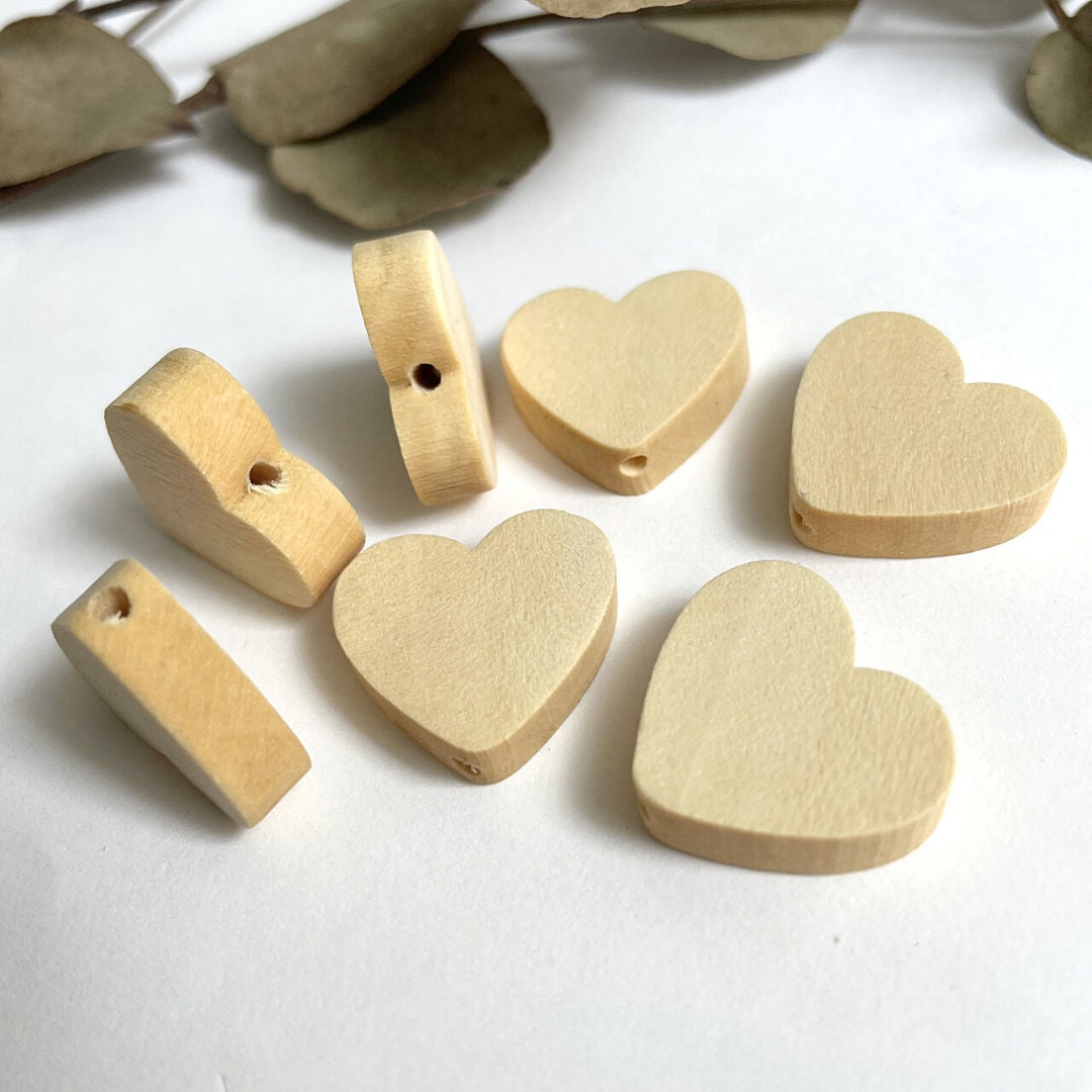 Wood Heart Beads Wood heart charms Unfinished Wood beads for Etsy