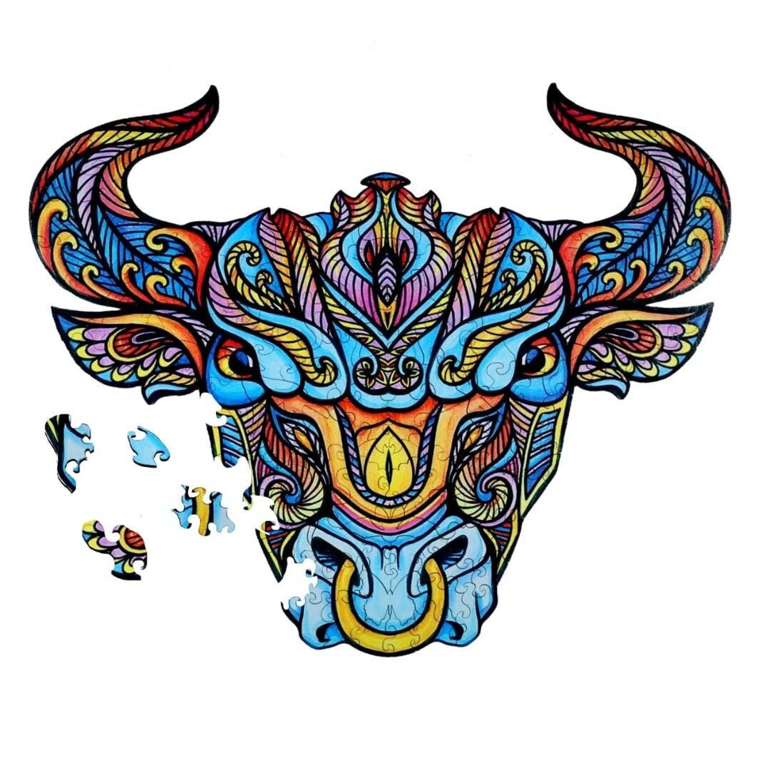 Wooden Puzzles Animals Wood Mosaic Puzzle Bull Wooden Etsy