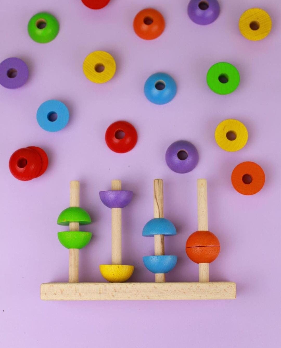 Stack Like Abacus Stacking Rings Wooden Toy, Vertical Abacus for Toddlers Montessori ...