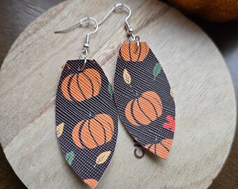 Pumpkin Patch; Faux Leather Earrings