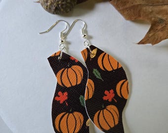 Pumpkin Joy; Faux Leather Earrings
