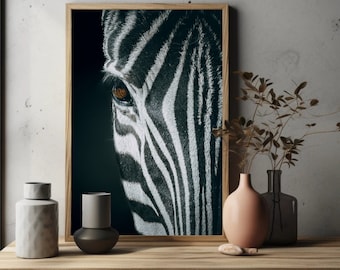 Wildlife Photography Dramatic Moody Zebra Photo Print South Africa on Photo Paper, Mounted Canvas, or Metal Wall Art
