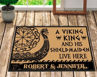 Custom Doormat Personalized A Viking King and His Shieldmaiden Live Here Doormat Welcome doormat Funny Doormat Viking Doormat