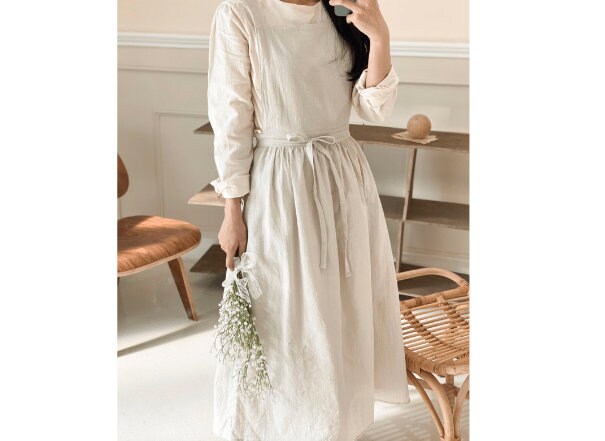 Apron Dress for Women Linen Cotton Comfortable Gift for Her Cross Bac…