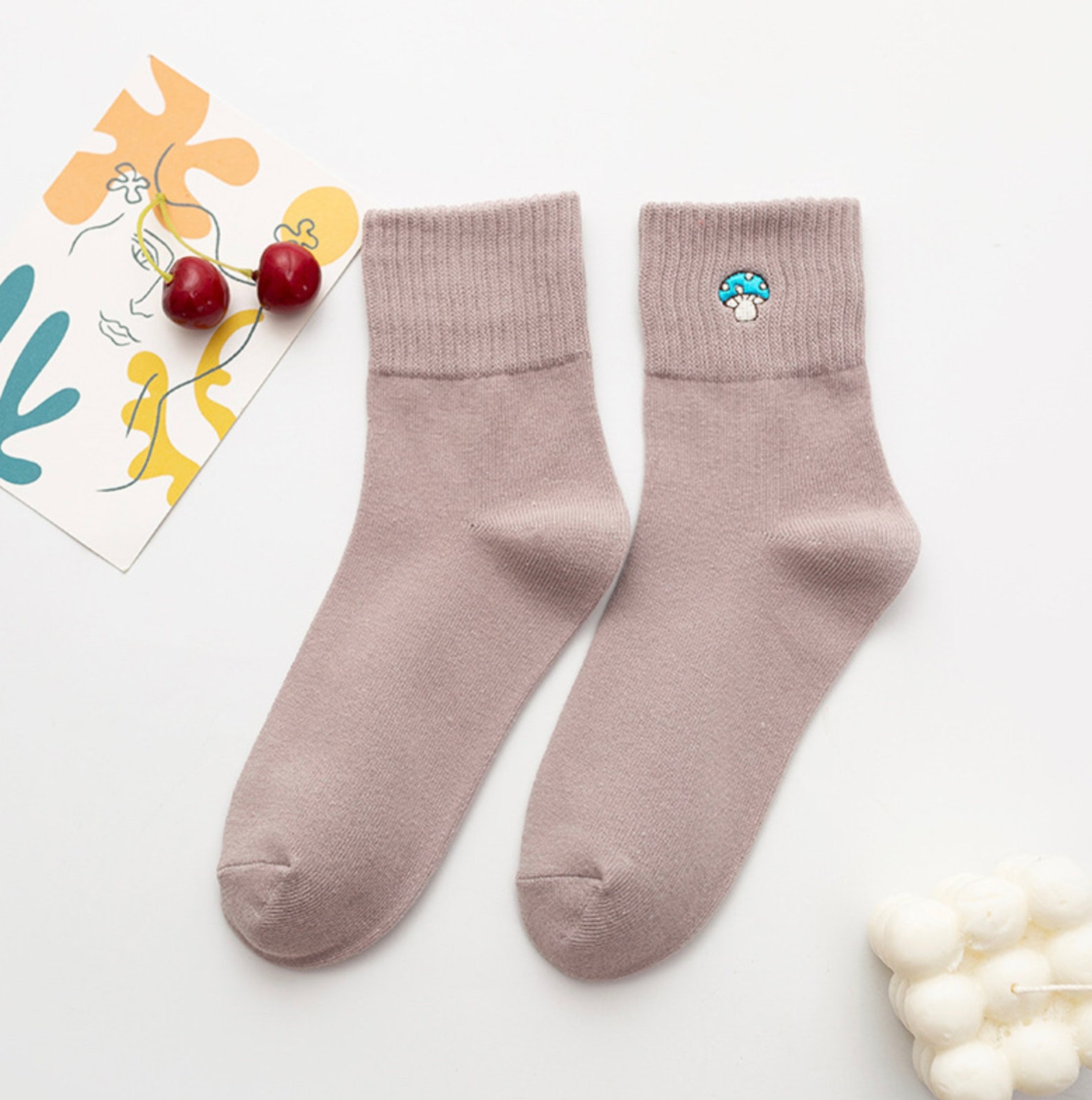 Cute Trendy Mushroom Embroidered Socks High Ankle Socks Etsy