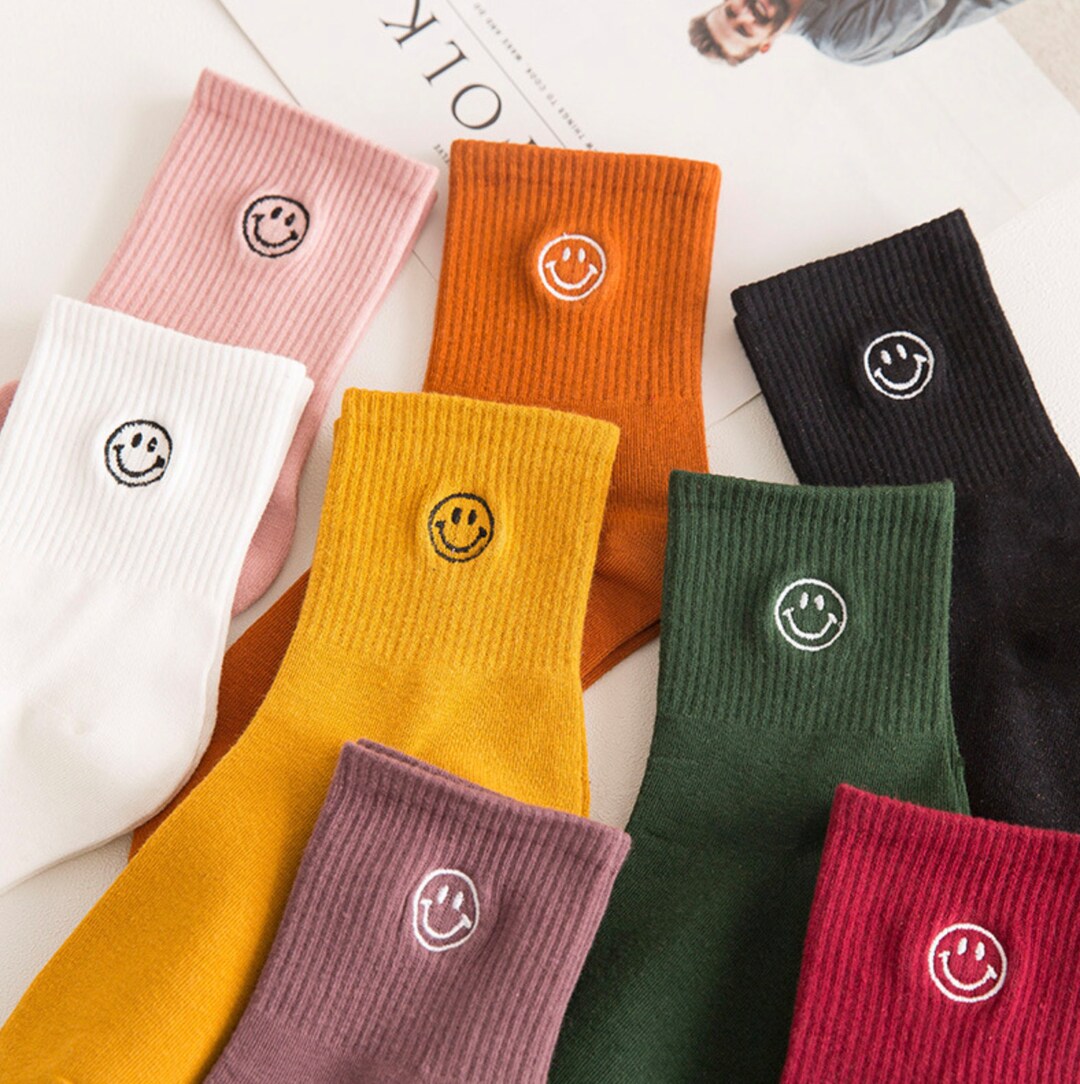 Cute Trendy Happy Face Embroidered Socks High Ankle Socks Perfect Gift