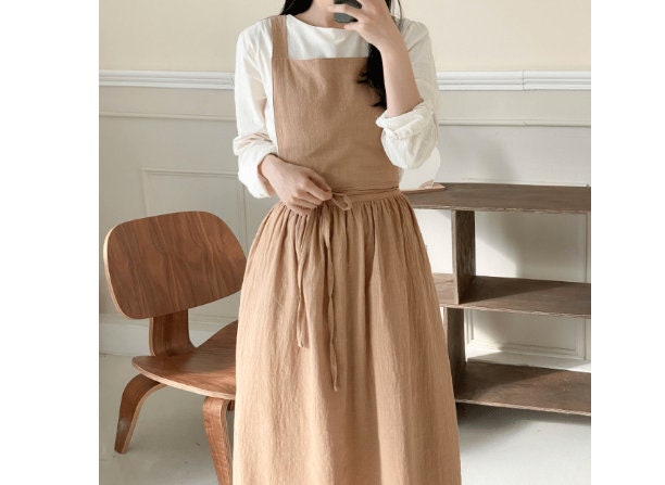 Apron Dress for Women Linen Cotton Comfortable Gift for Her Cross Bac…