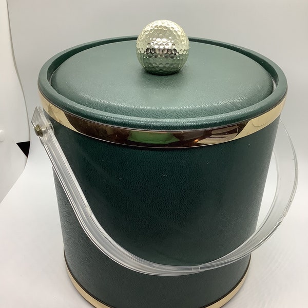 Vintage golf themed ice bucket, green/gold