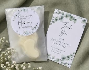 Personalised Baby Shower Favours | Eucalyptus Soy Wax Melt Baby Feet Favours | Neutral Greenery Baby Shower | Baby Shower Gifts T02