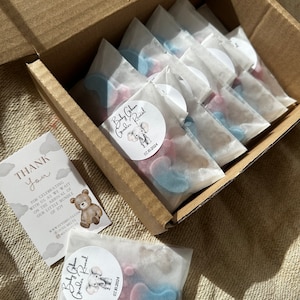 Personalised Baby Shower Favours, Baby Feet Wax Melts, Baby Shower Gifts, Teddy Bear Eucalyptus Theme, Gender Reveal, Favor Party Bag Filler image 4