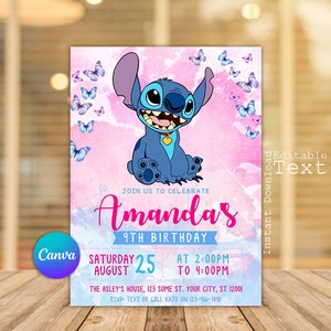 Stitch Birthday Invitation, Stitch Invitation, Stitch Party Invite, Stitch Girls Birthday Invitation, Stitch Kids Party, Editable Canva