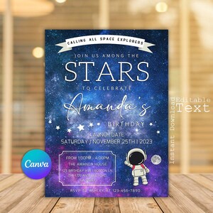Galaxy verjaardagsuitnodiging, Stellar Party uitnodiging, Galaxy uitnodiging, Starry Sky Universe uitnodiging, Galactic Outer Space, Galaxy Party