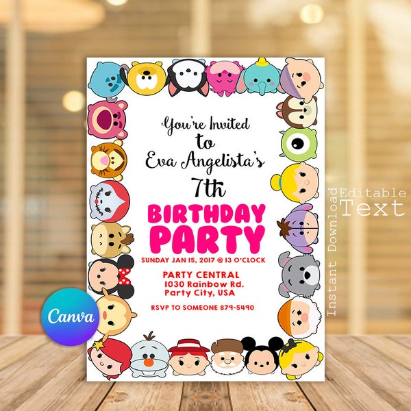 Tsum Tsum Invitation, Tsum Tsum Birthday Invitation, Disney Tsum Tsum Party Invitation, Disney Cartoon Invitation, Tsum Tsum Invite, Digital