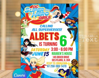 DC Superhero Girls Invitation, Superhero Girls Birthday, Superhero Girls Party, Superhero Girls Invitation, Superhero Invite,Superhero Party